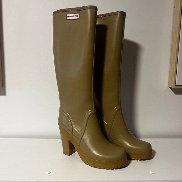 Tan Hunter Lonny High Heel Platform Rubber Rain Boot - Picture 3 of 15